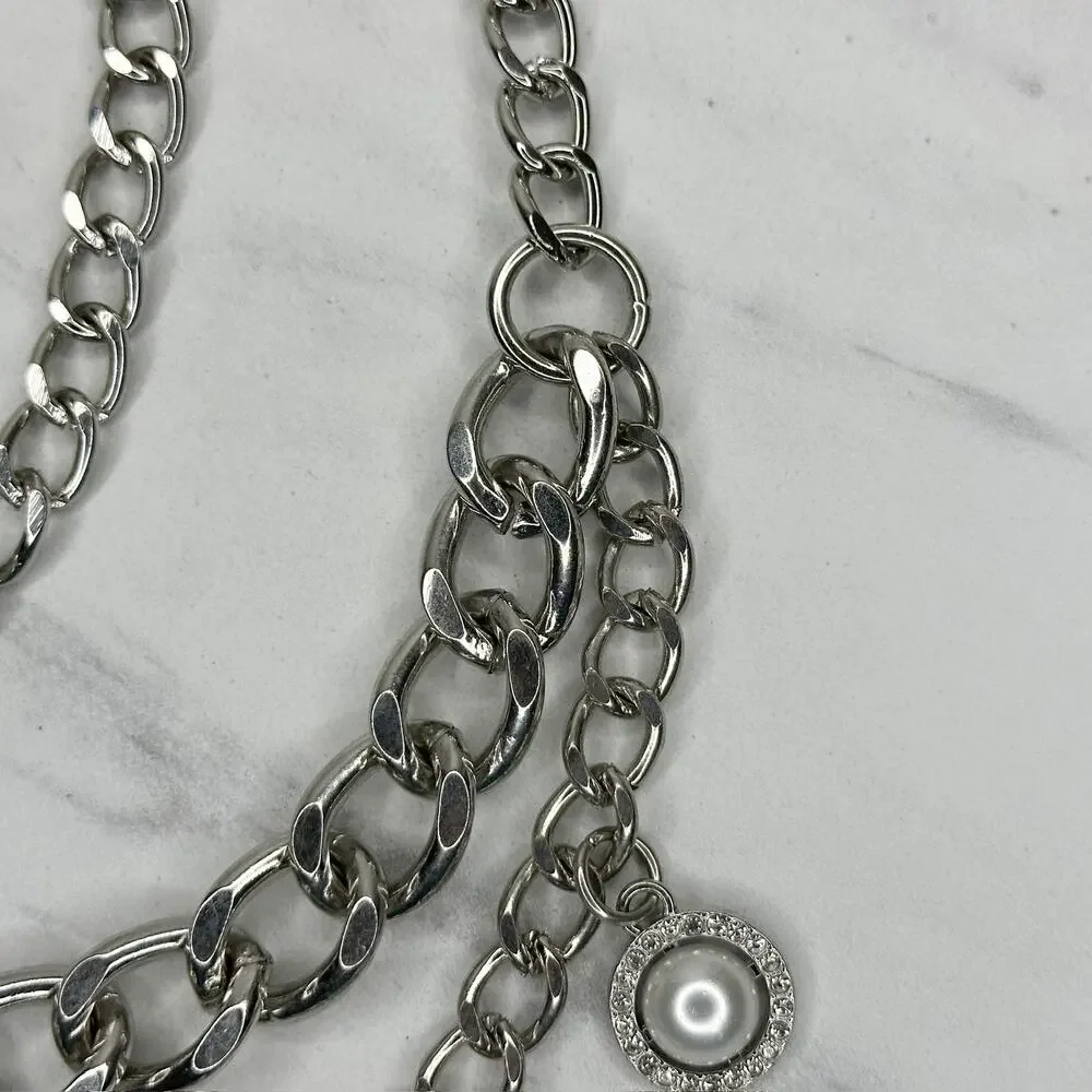 Steve Madden Rhinestone Faux Pearl Chain Belt OS ✨